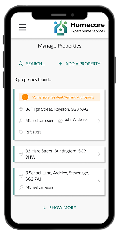 Screenshot of the Homecore system